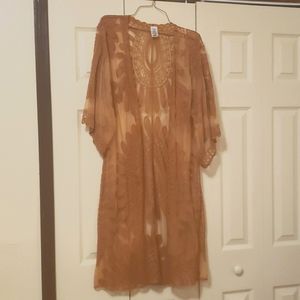 Lace/mesh sheer printed kimono